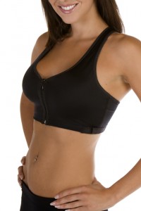 female model in black sports bra