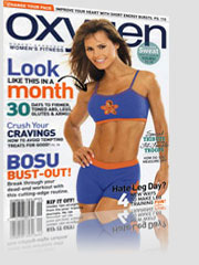 Oxygen Magazine Cover w/ brunette girl wearing blue bra and spandex shorts