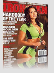 Ironman Hardbody of the Year Magazine Cover - brunette female model in small green outfit