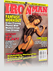 Ironman Magazine Cover Fantasy Workout - Lingerie model lifting weights