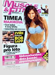 Muscle & Fitness Timea Majorova Magazine Cover wearing blue bikini in water