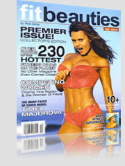 Fit Beauties Magazine Cover hot brunette unzipping red lingerie top