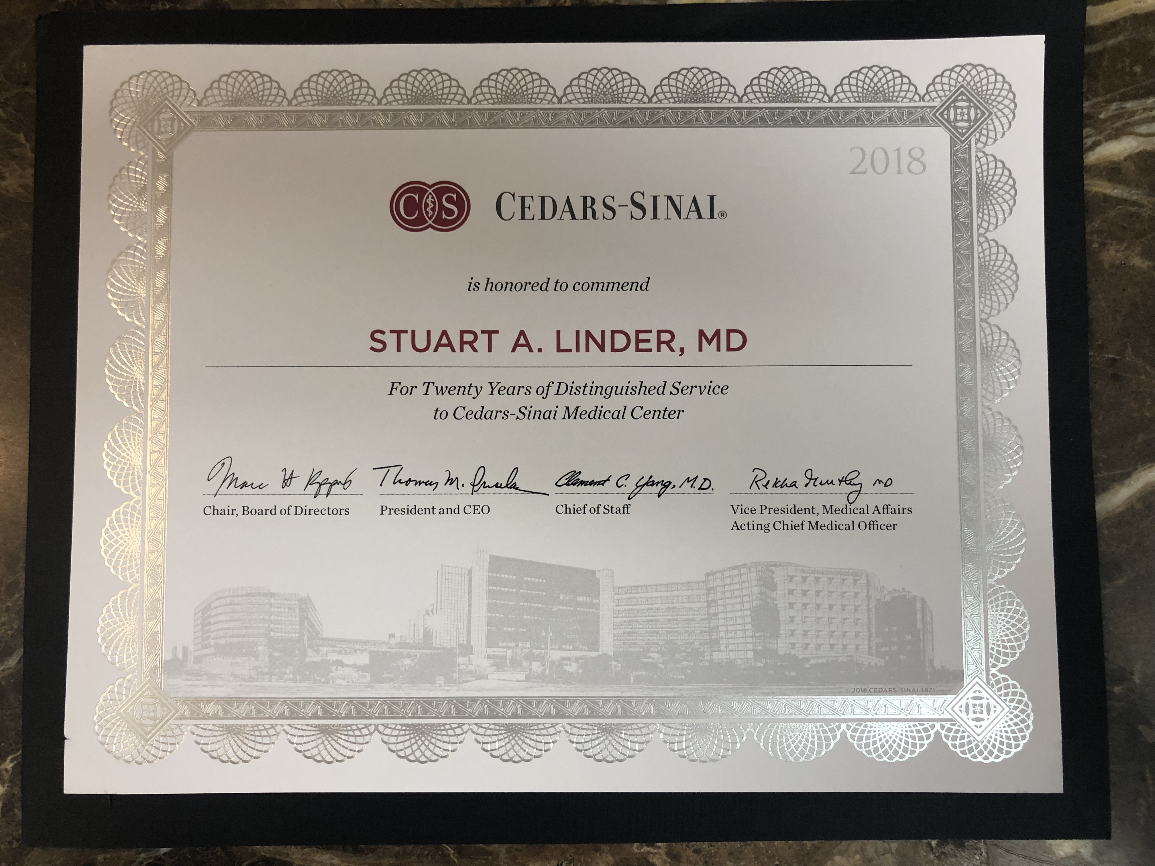 Certificate from Cedars-Sinai